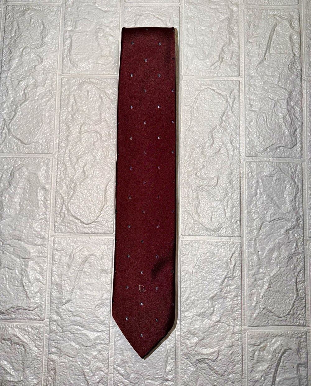 Christian Dior Burgundy Polka Dot Men's Tie Polyester/Silk Logo Accent